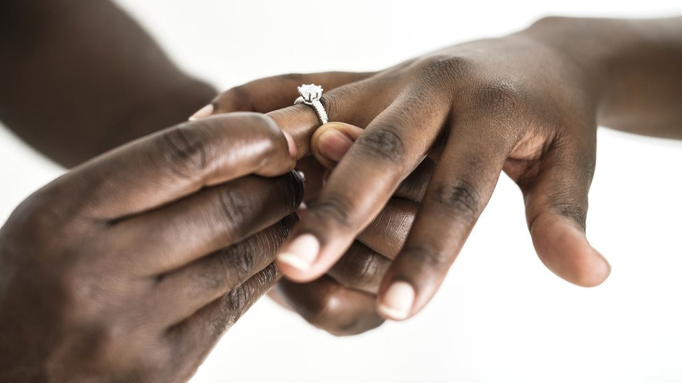 Man puts ring on a woman