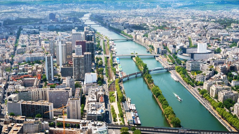 Swan Island in Paris photographed from the Eiffel Tower