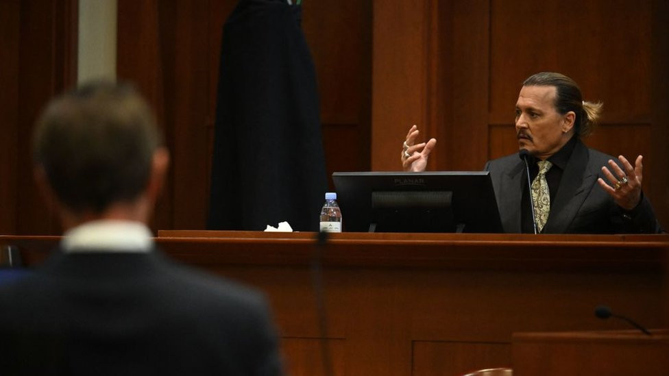 US actor Johnny Depp testifies during his defamation trial in the Fairfax County Circuit Courthouse in Fairfax, Virginia, on April 19, 2022