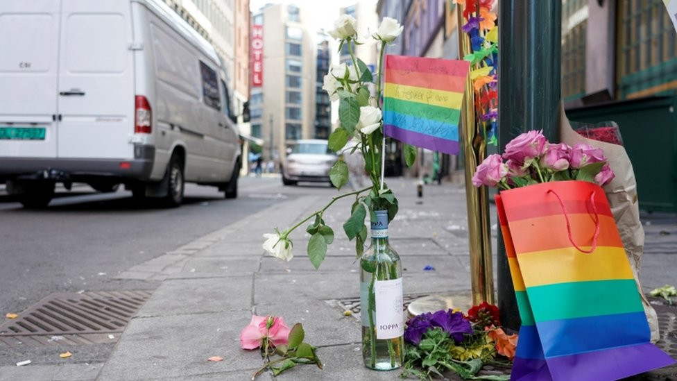 Rainbow and flowers placed as a tribute