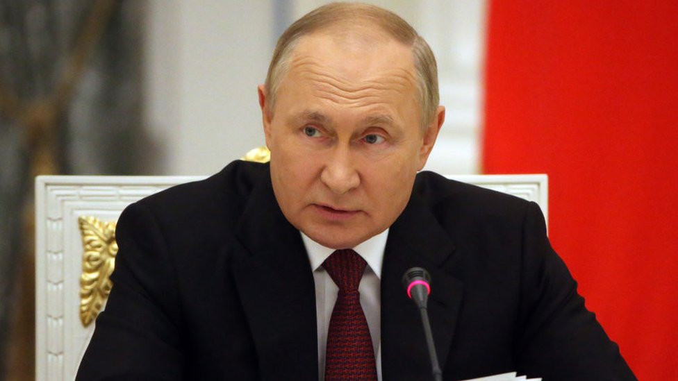 Russian President Vladimir Putin speaks during a meeting on the military-industrial complex at the Kremlin, September 20, 2022