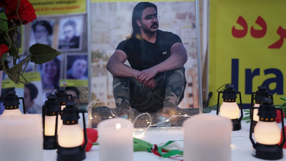 A photograph of Majid Reza Rahnavard, 23, executed by hanging