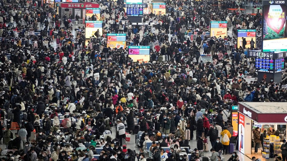 Shanghai's Hongqiao Railway Station filled with people during the annual Spring Festival travel rush ahead of the Chinese Lunar New Year