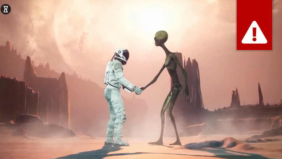 Screenshot of an AI-generated image in a video about aliens