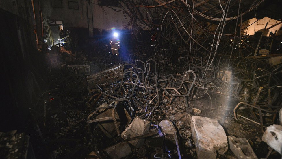 Debris in the wedding hall after the fire