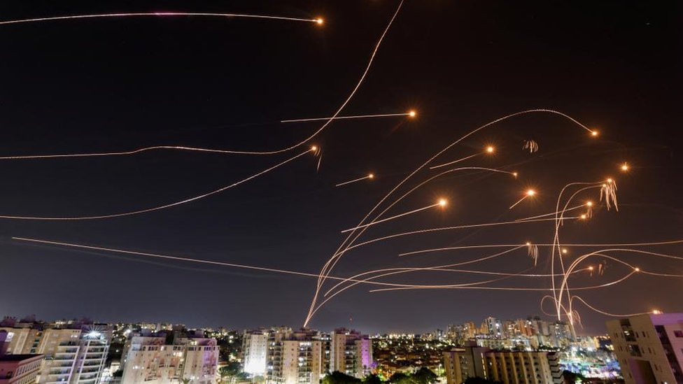 Israel's Iron Dome anti-missile system intercepts rockets launched from the Gaza Strip