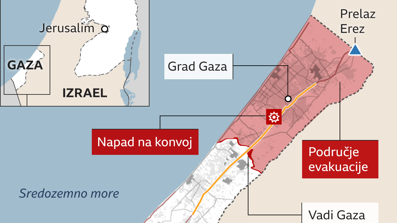 Gaza, mapa Gaze, područje evakuacije