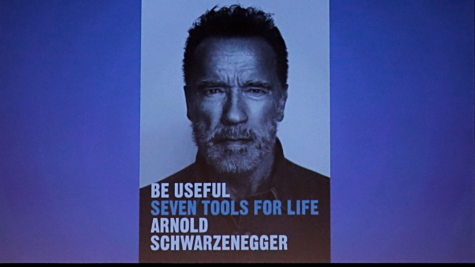 Ryan Holiday (L) and Arnold Schwarzenegger attends a conversation with Ryan Holiday at 92nd Street Y on October 10, 2023 in New York City