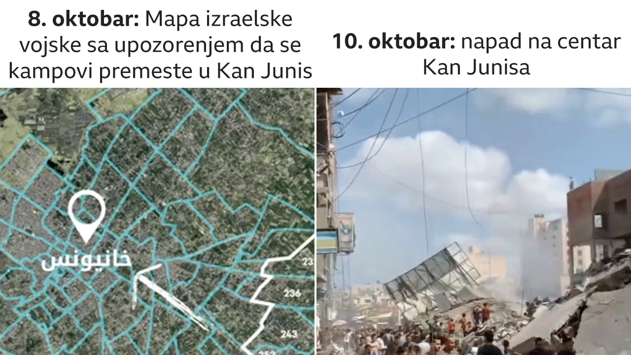 mapa napada na Kan Junis, Pojas Gaze, napadi na Kan Junis