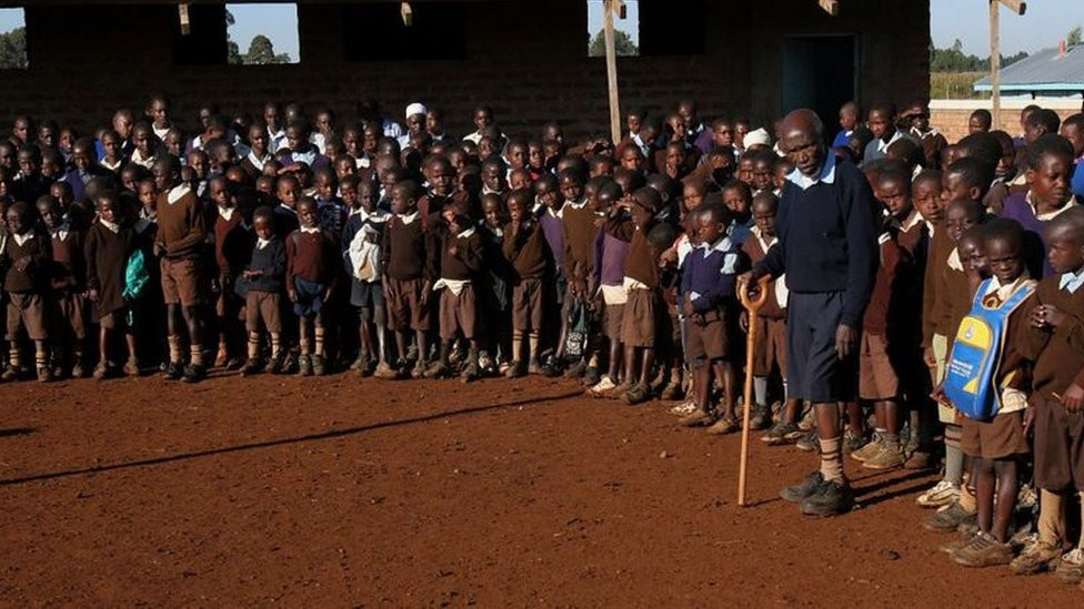 Kimani Maruge with her classmates at a school parade in 2006.