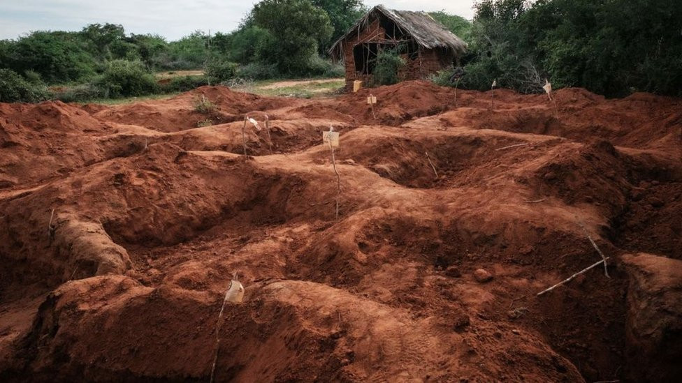 More than 200 bodies have been exhumed so far from a mass-grave site in Shakahola, outside the coastal town of Malindi, 25 April 2023