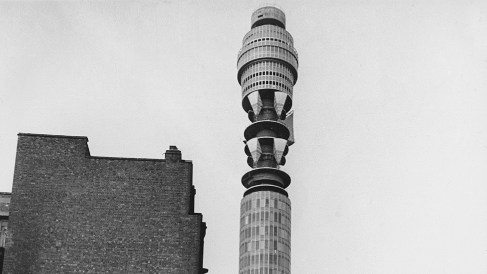 Children playing in front of the Post Office Tower, later the BT Tower, in London, 1965