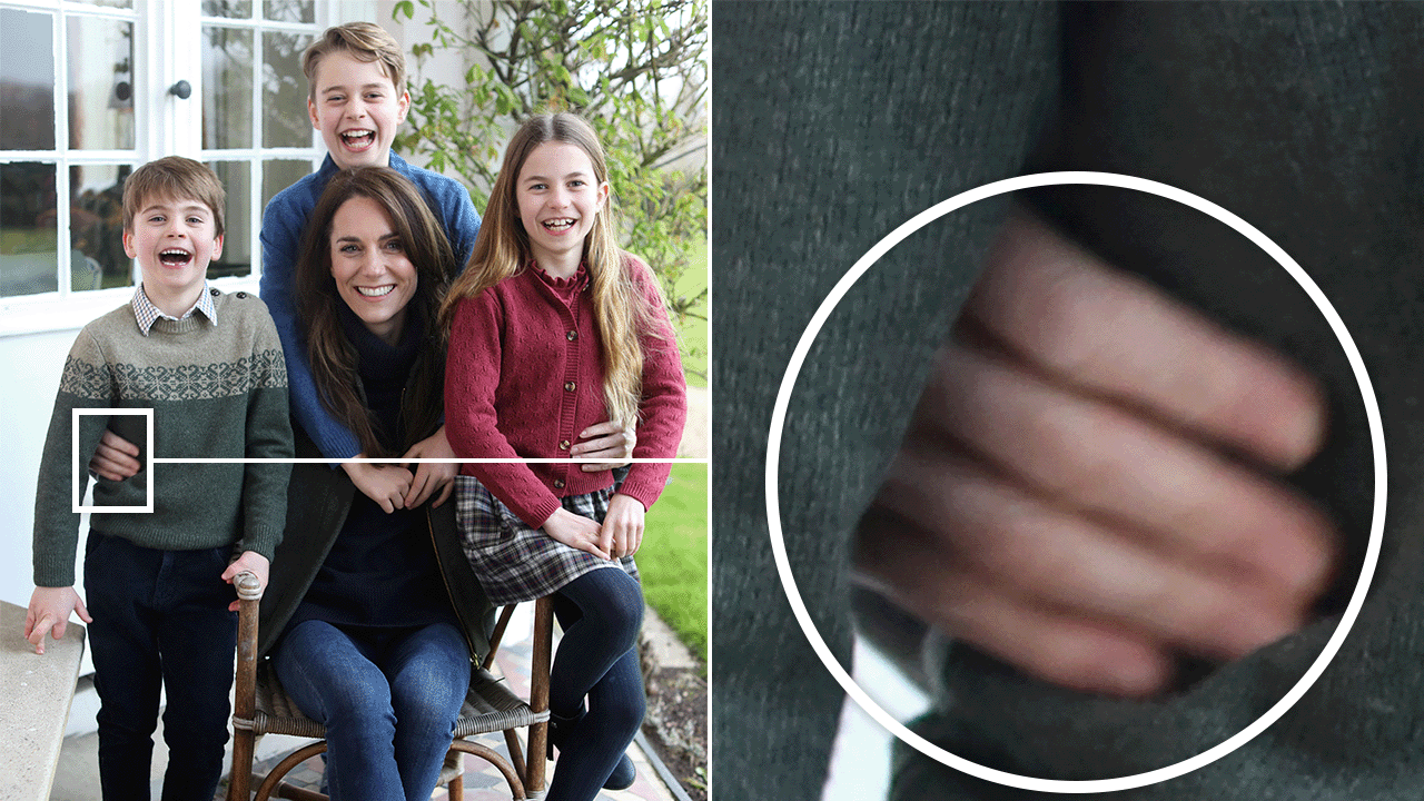 The picture of Catherine and her children with blurring around Catherine's hand shown