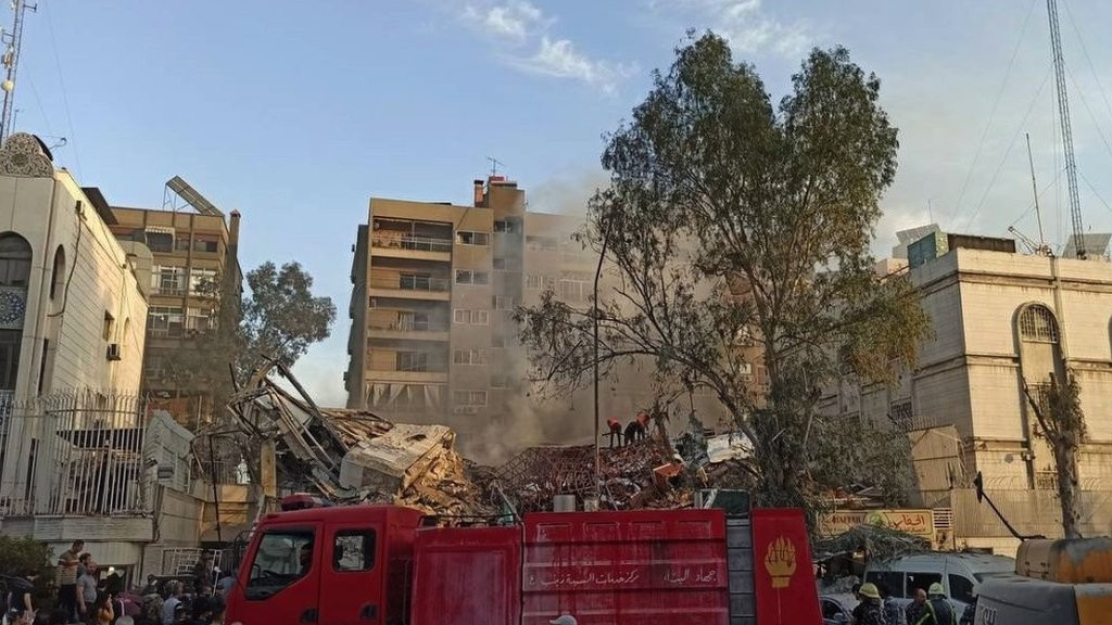 The ruins of the Iranian consulate in Damascus