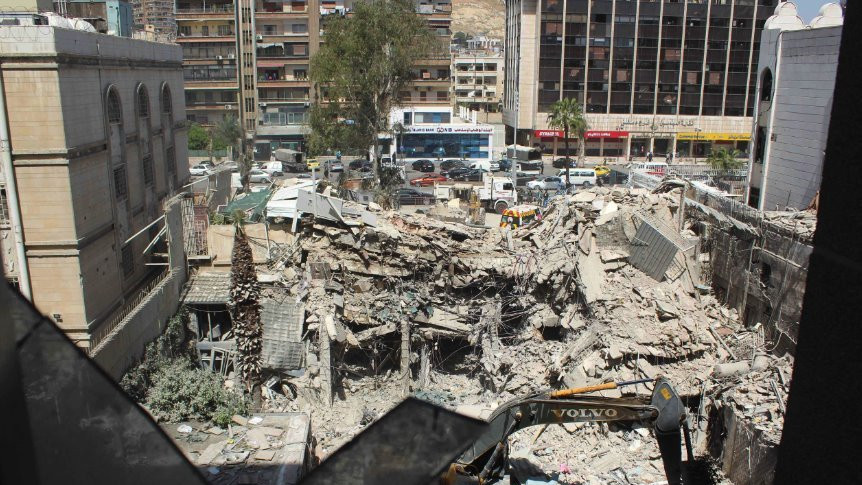 Iranian consulate building in Damascus in rubble