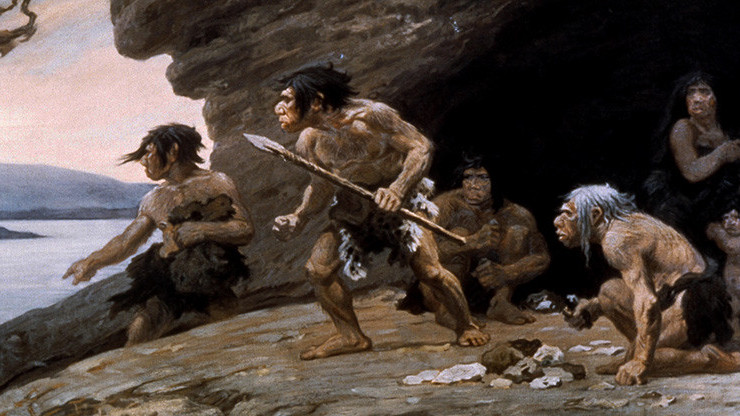 Old illustration of Neanderthals