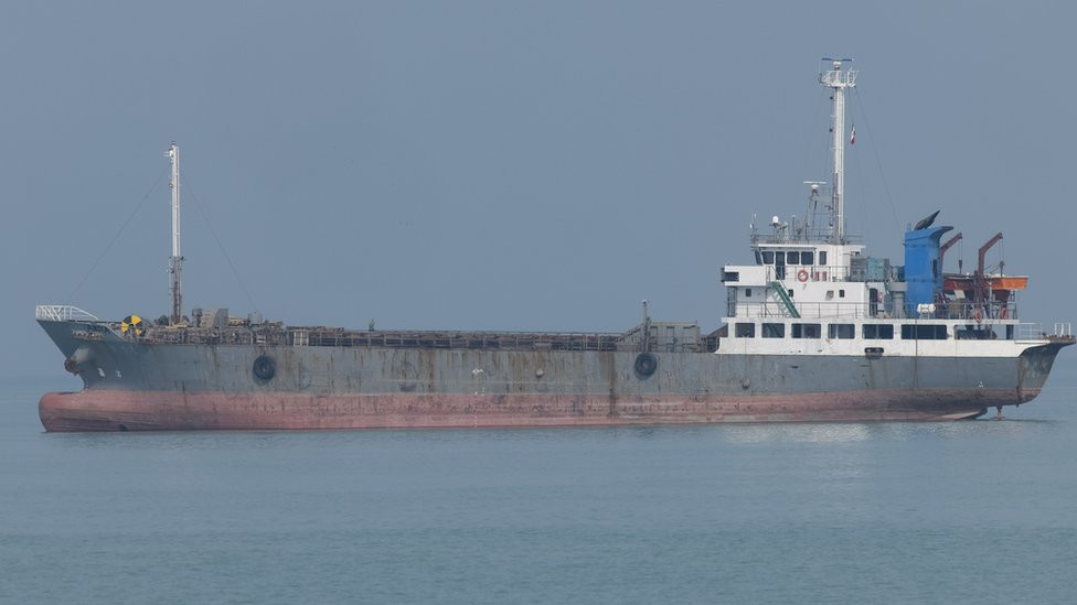 An oil tanker is being pictured in the Persian Gulf near the seaport city of Bushehr, in Bushehr Province, southern Iran, on April 29, 2024.