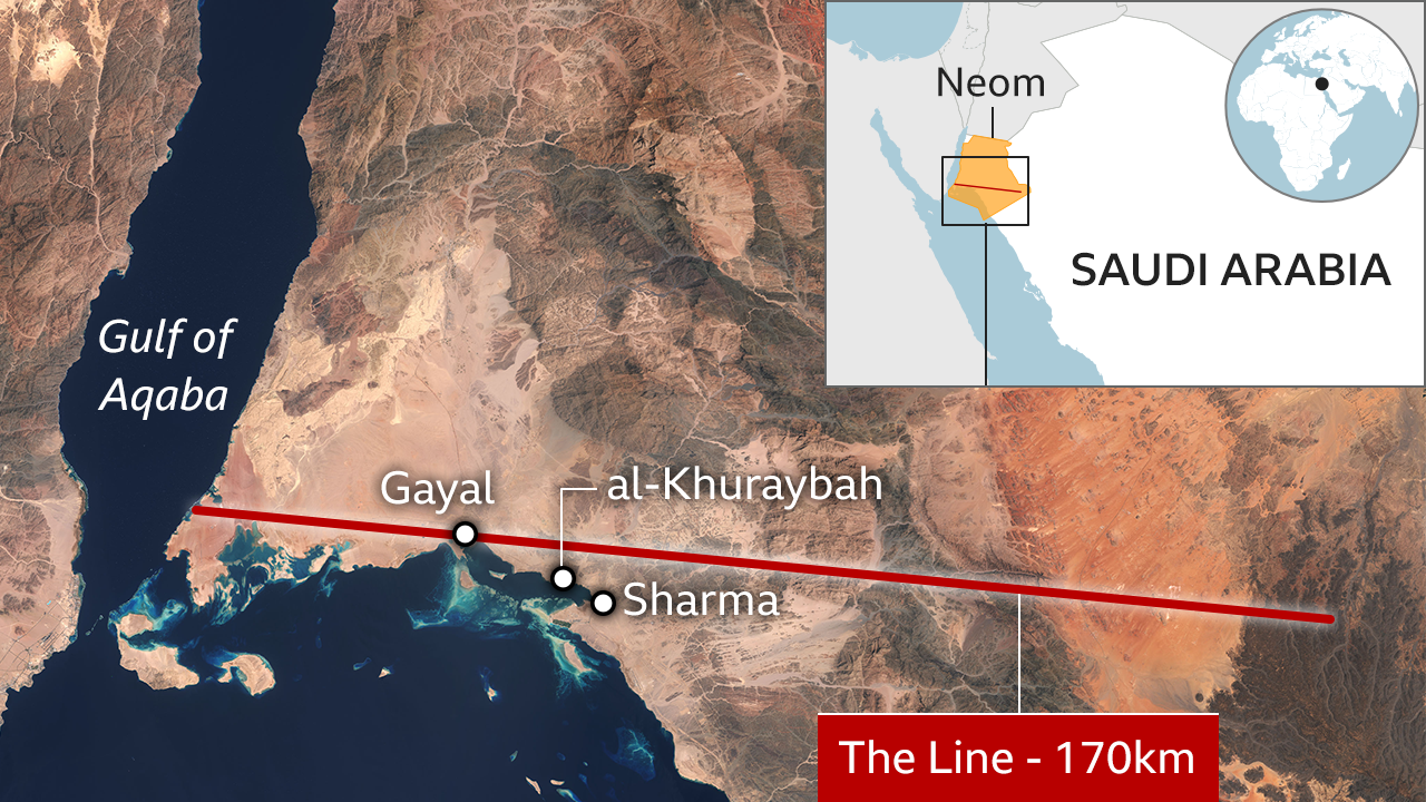 Map showing The Line