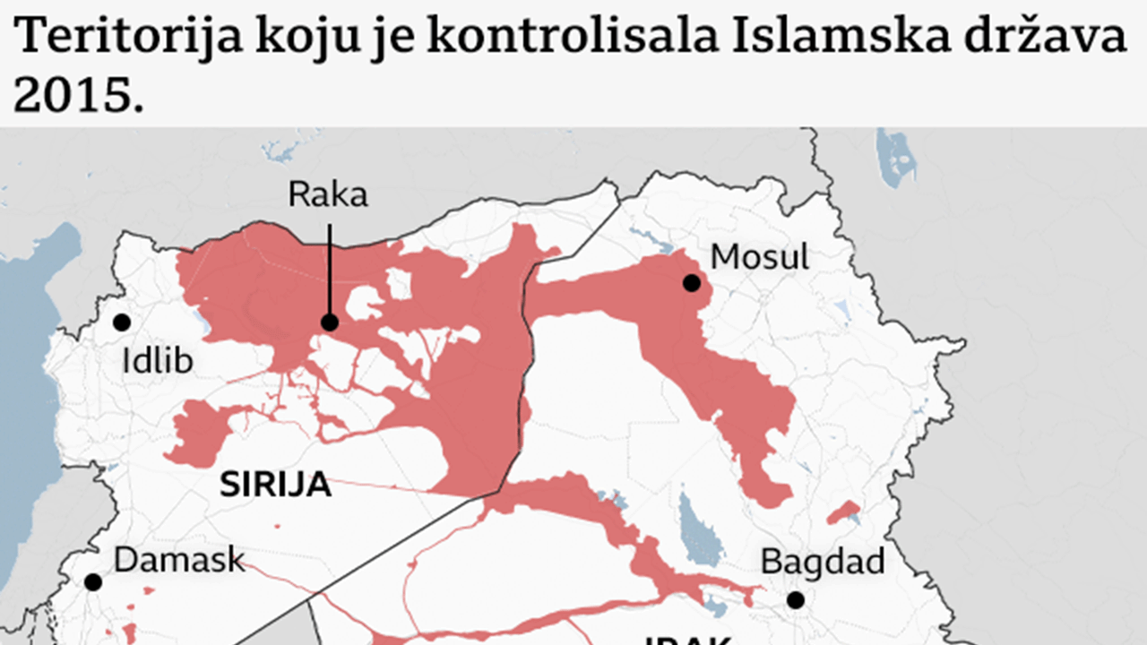 Mapa teritorije koju je 2015. godine kontrolisala Islamska država