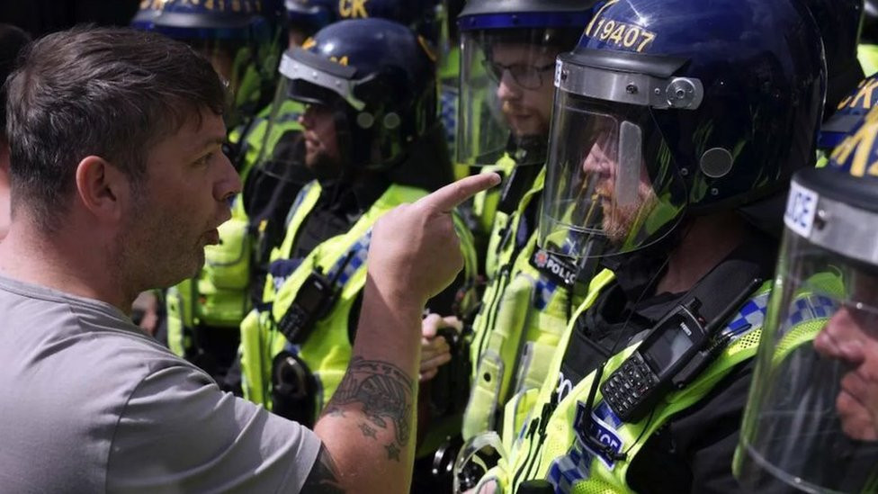 Protestors clashed with police in towns and cities across the UK over the weekend