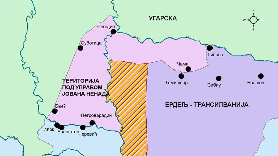 Mapa teritorija koje je kontrolisao Jovan Nenad tokom 1526. i 1527. godine