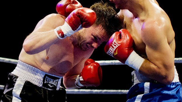 Barry Groenteman boxing with the star of David on his shorts