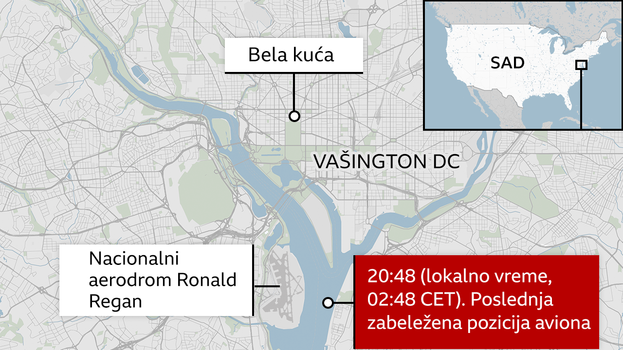 avionska nesreća, sudar aviona u vašingtonu, mapa 