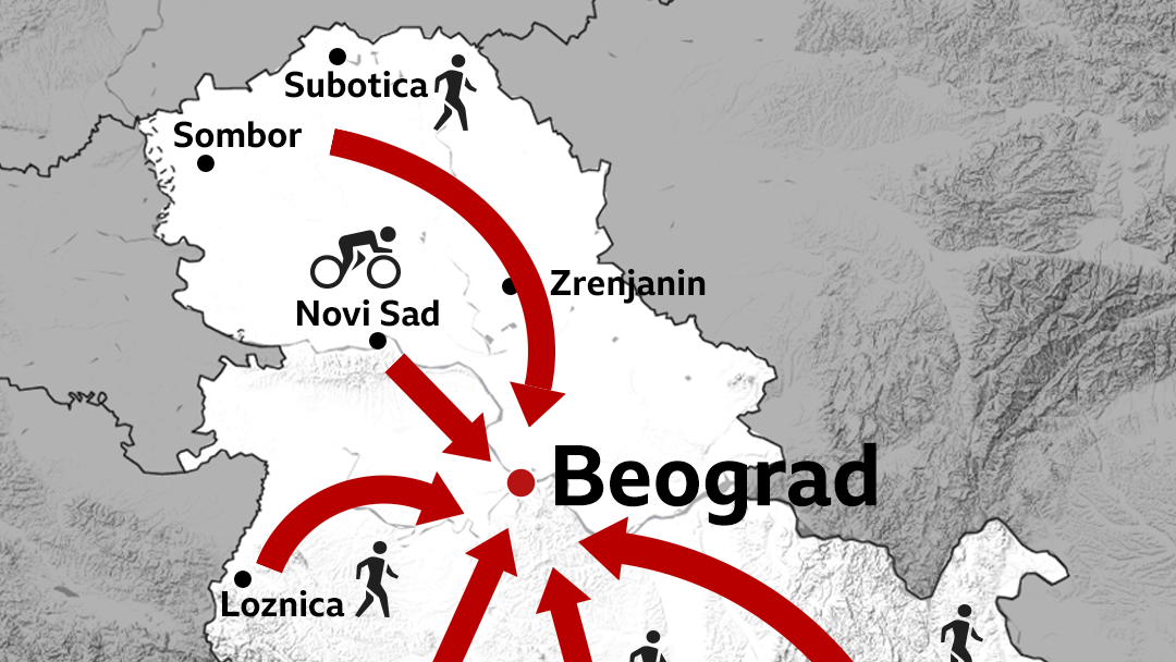 Mapa pešačenja i vožnje bicikala do Beograda (ilustracija)