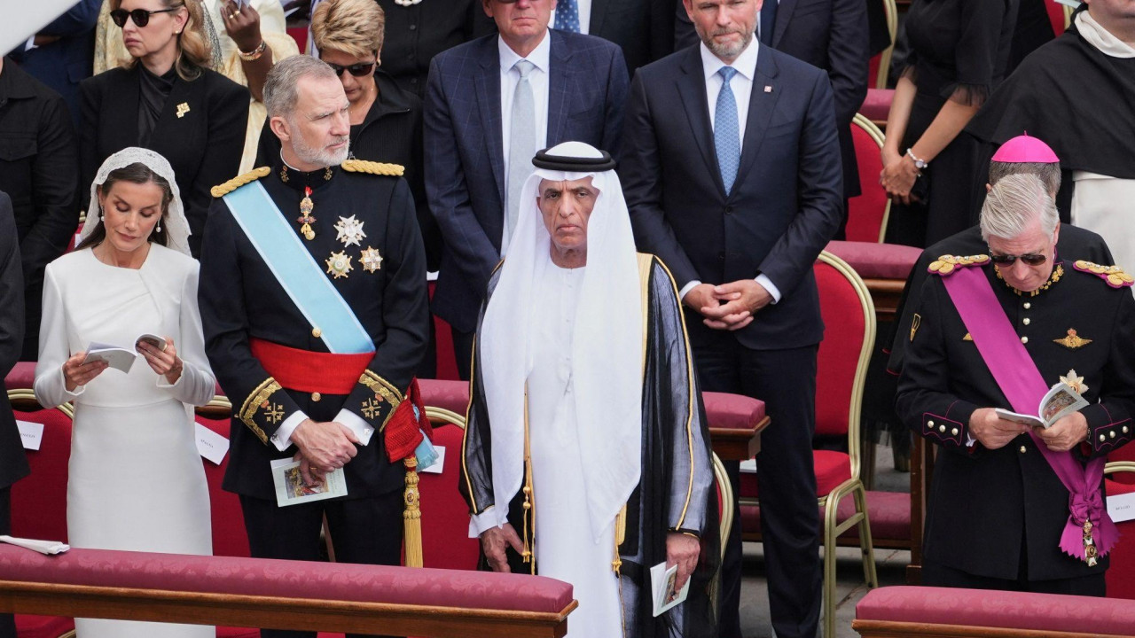 Španska kraljica Leticija, španski kralj Felipe VI, šeik Saud bin Sakr el Kasimi iz Ujedinjenih Arapskih Emirata i belgijski kralj Filip