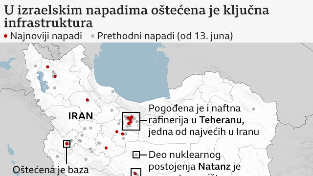mapa napada izraela na iran, šta je izrael pogodio u iranu