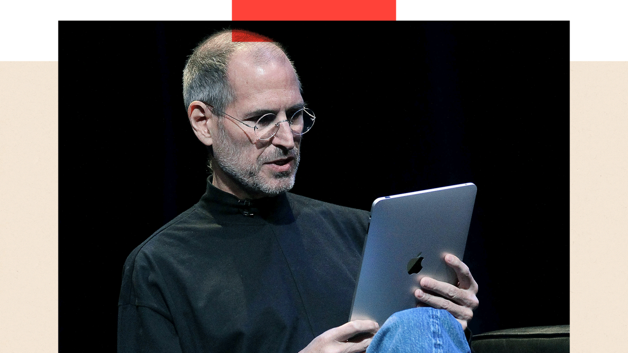 Steve Jobs with an iPad in hand