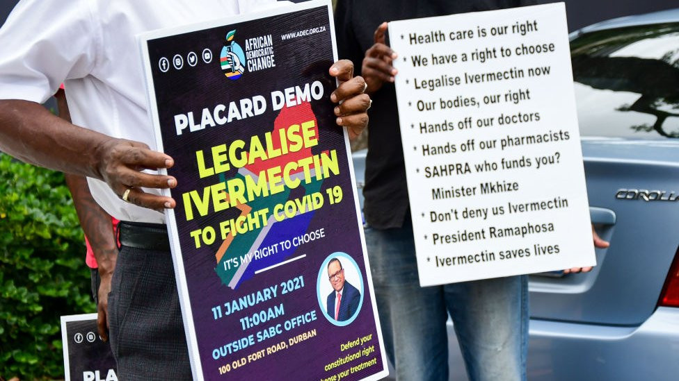 Participants protest during the Legalise Ivermectin to fight COVID-19 demonstration on January 11, 2021